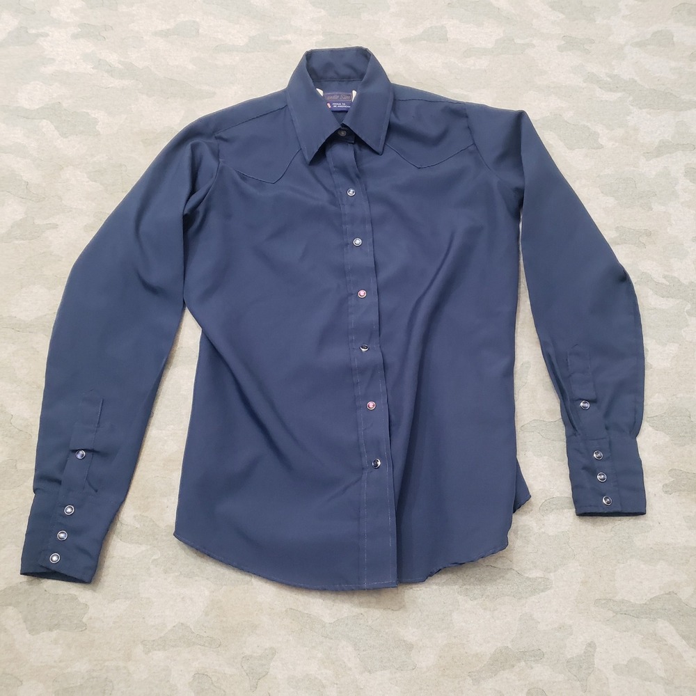 Vintage Panhandle Slim Western Shirt Mens XS Blue Pearl Snap Long Sleeve Cowboy